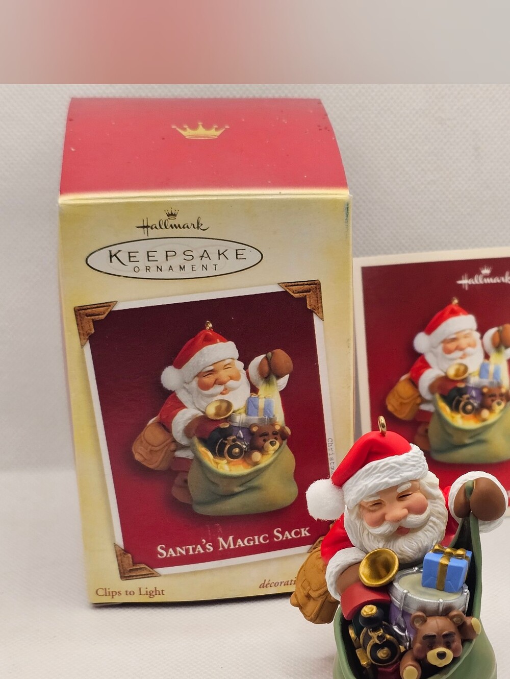 SANTA'S MAGIC SACK Ornament Christmas Claus Gift Clip on Light Tree Holiday Box
